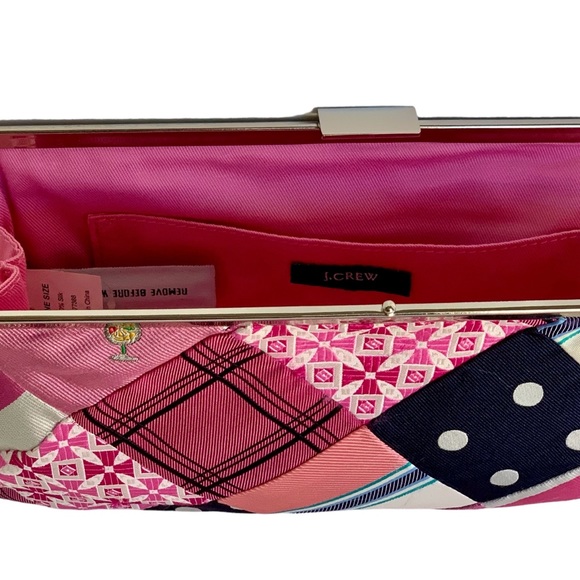 J. Crew Mirabelle Pink Silk Tie Patchwork Frame Clutch Bag NWT - Picture 5 of 7